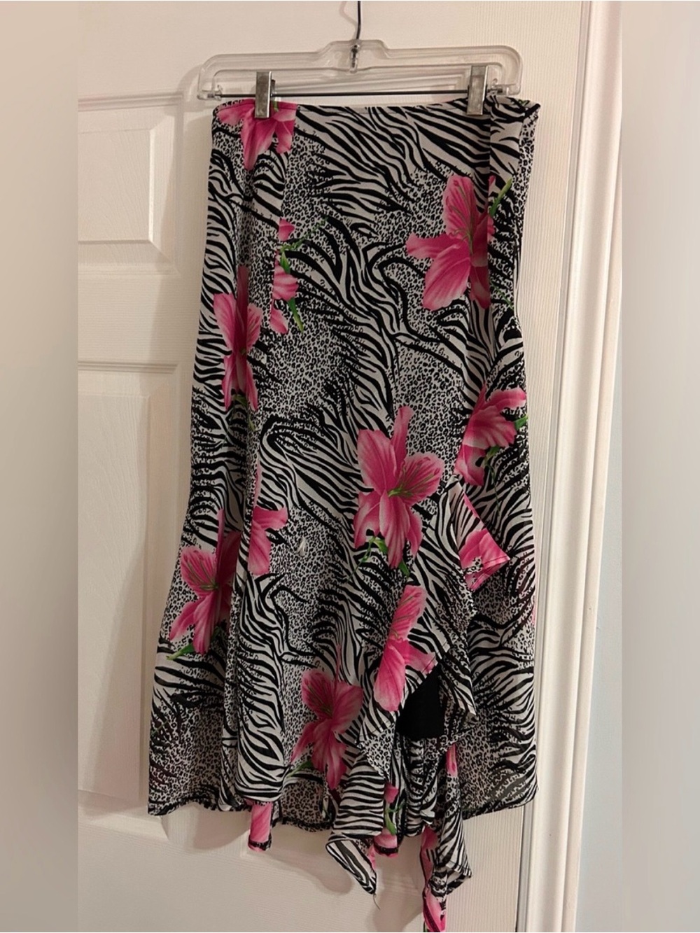 Joseph Ribkoff Animal Print Skirt with Pink Floral Accents